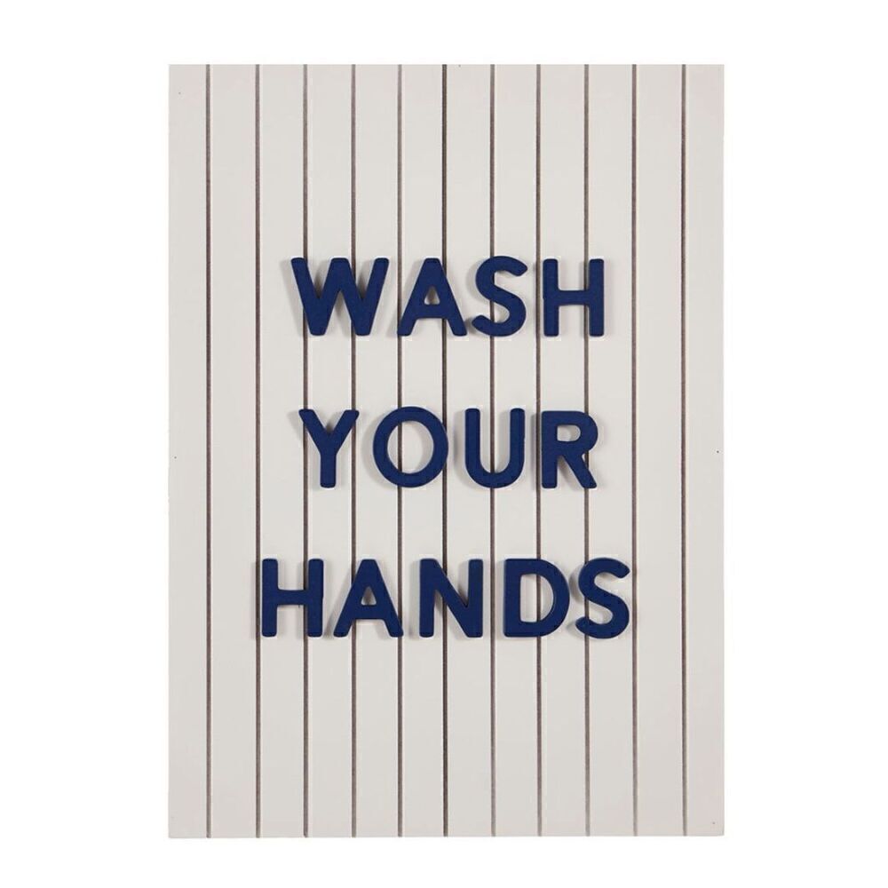 Bathroom Kitchen Wall Decor Sign Wash Your Hands White Blue Ready to‎ Hang NWT